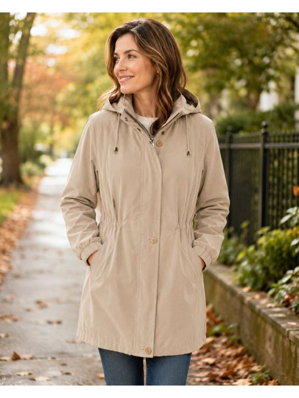 London Fog Womens M Beige Hooded Rain Coat Removable Liner 3 in 1 Jacket